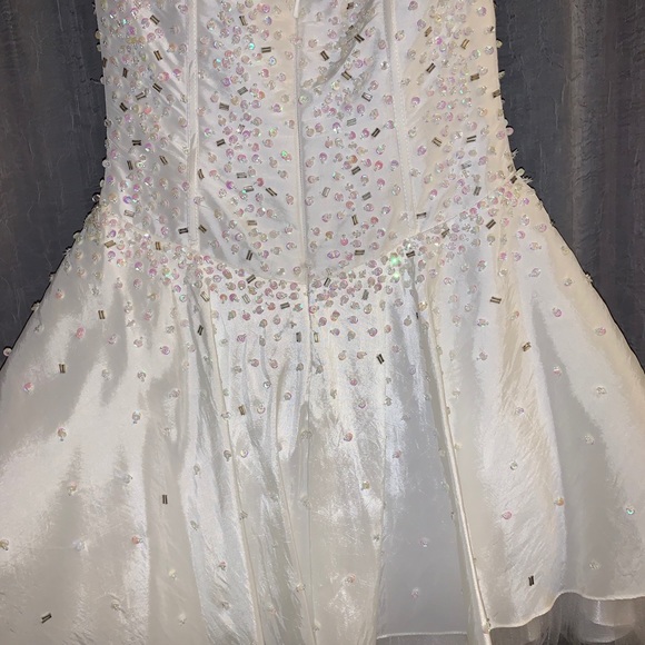 White Sequin Mini Satin Corset Princess Dress - Picture 13 of 16